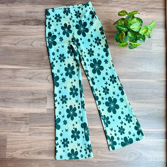 UO Urban Outfitters Bryn Retro Floral Print Pull-On Flare Pants Vintage Size S-P - Picture 2 of 15